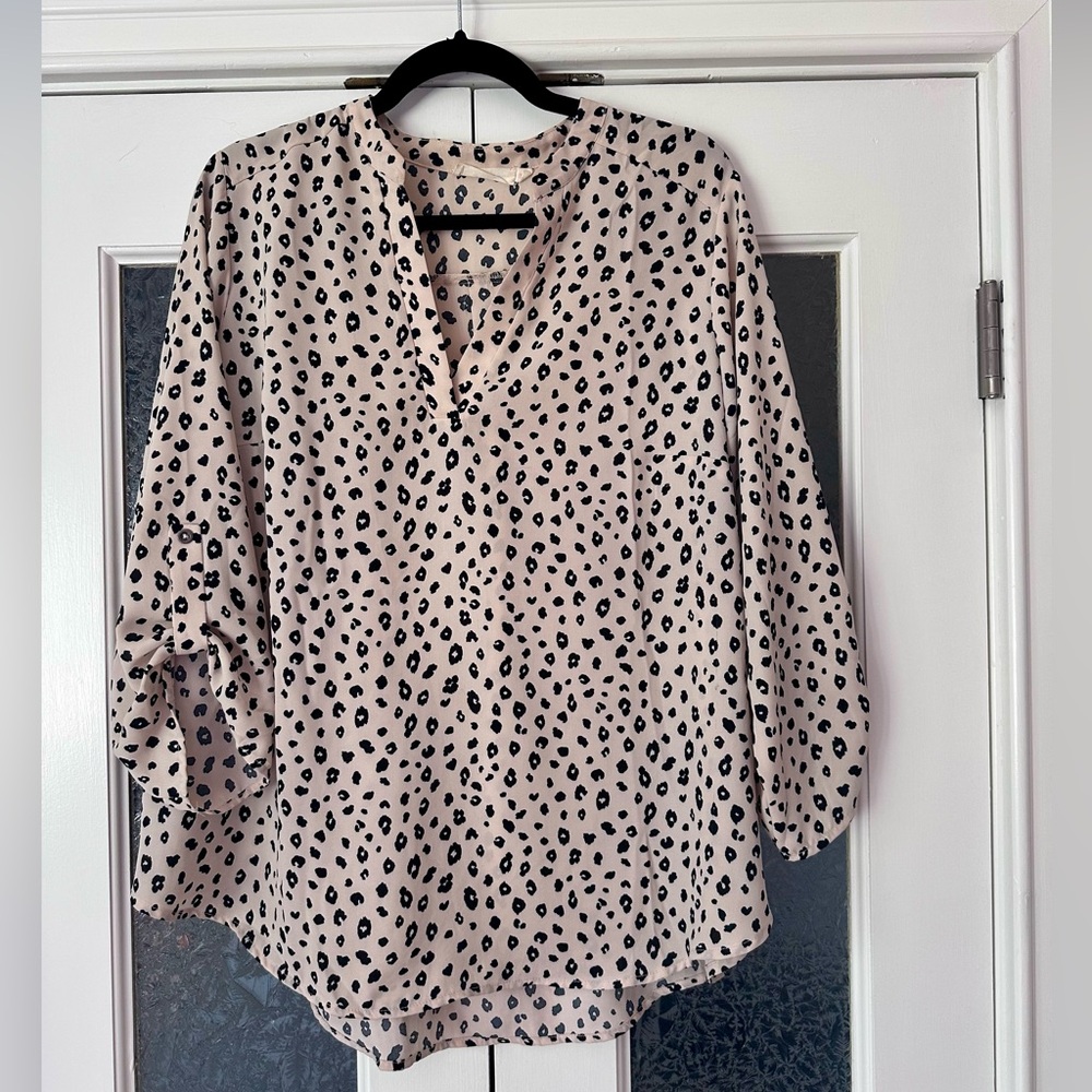 Cream Animal Print V-Neck Blouse